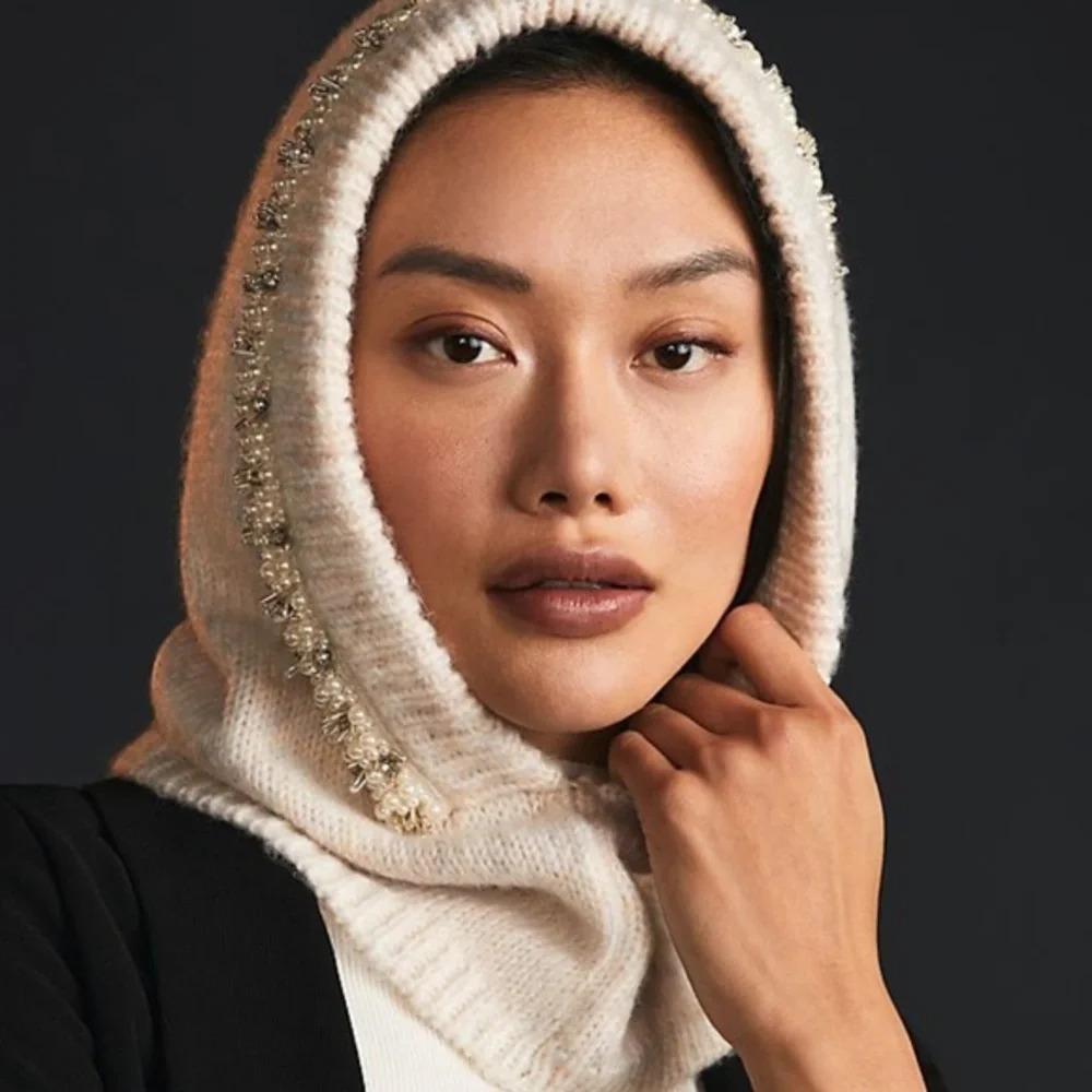 Anthropologie Embellished Knit Hood